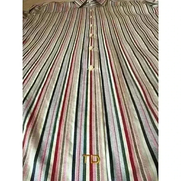 TD Thomas Dean Mens XL Designer Shirt Stripped Long Sleeve Shirt w/Flip Cuff - Picture 6 of 10